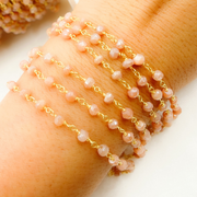 Coated Peach Moonstone Gold Plated Wire Chain